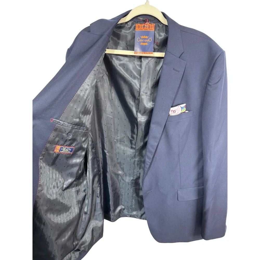 Carlo Lusso Mens Navy Blazer 46L Super Deluxe Microtech Suit Jacket 2 Button New